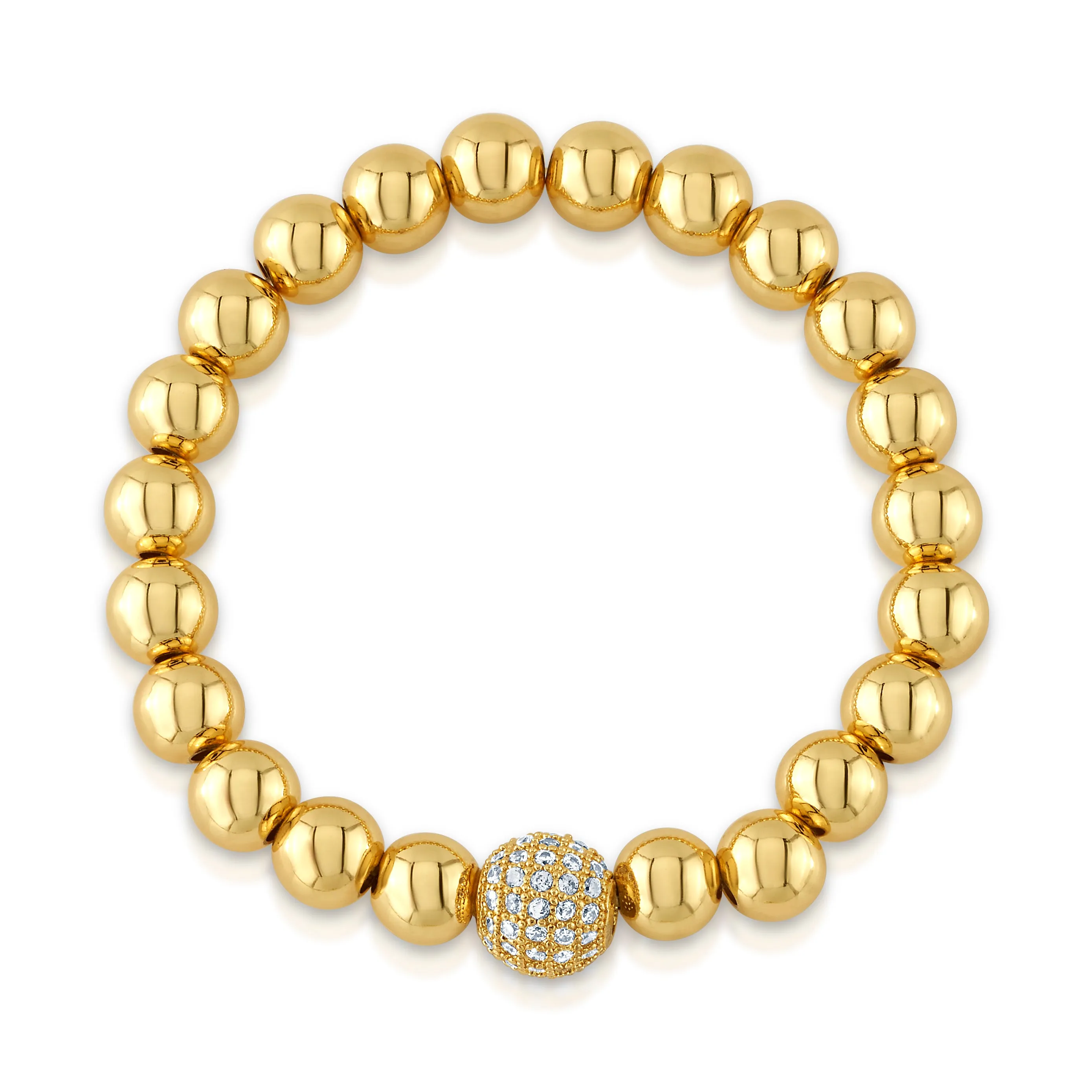 10MM CZ BALL STRETCH BRACELET, GOLD