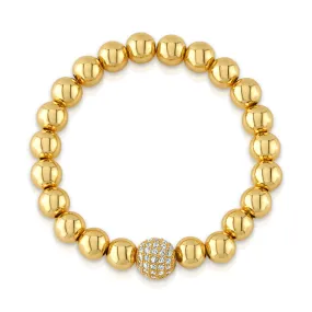 10MM CZ BALL STRETCH BRACELET, GOLD