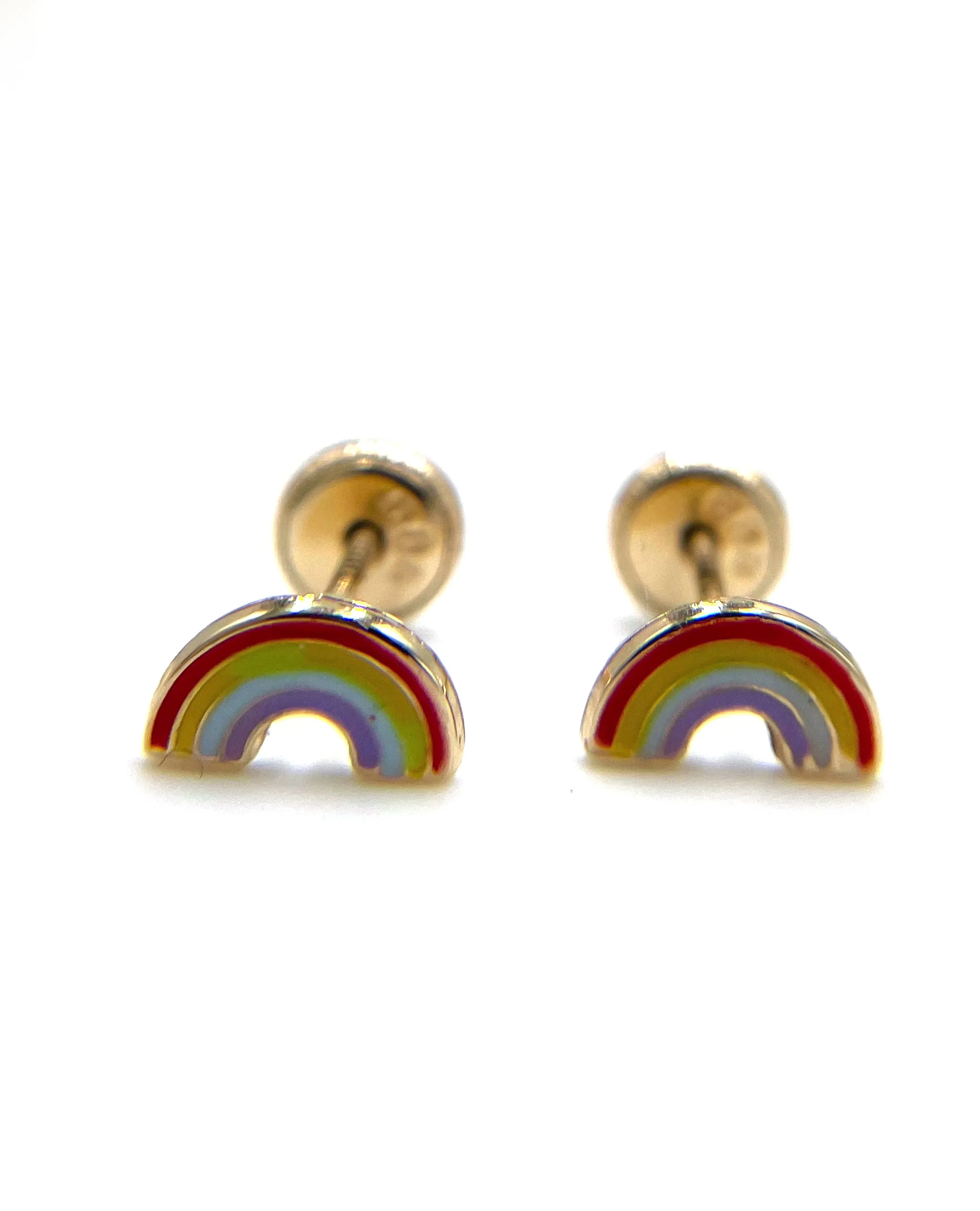 14K Yellow Gold Baby Rainbow Earrings