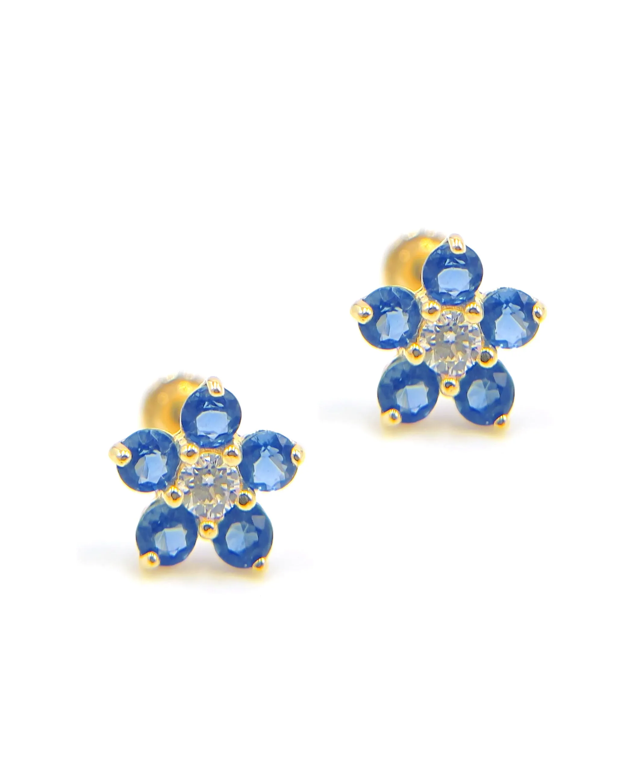 14k Yellow Gold Birthday Flower Earrings with Five Petals - September