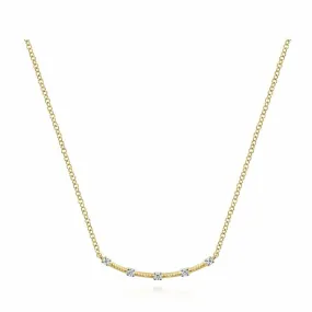 14K Yellow Gold Curved Bar Necklace with Diamond Stations - NK6137Y45JJ