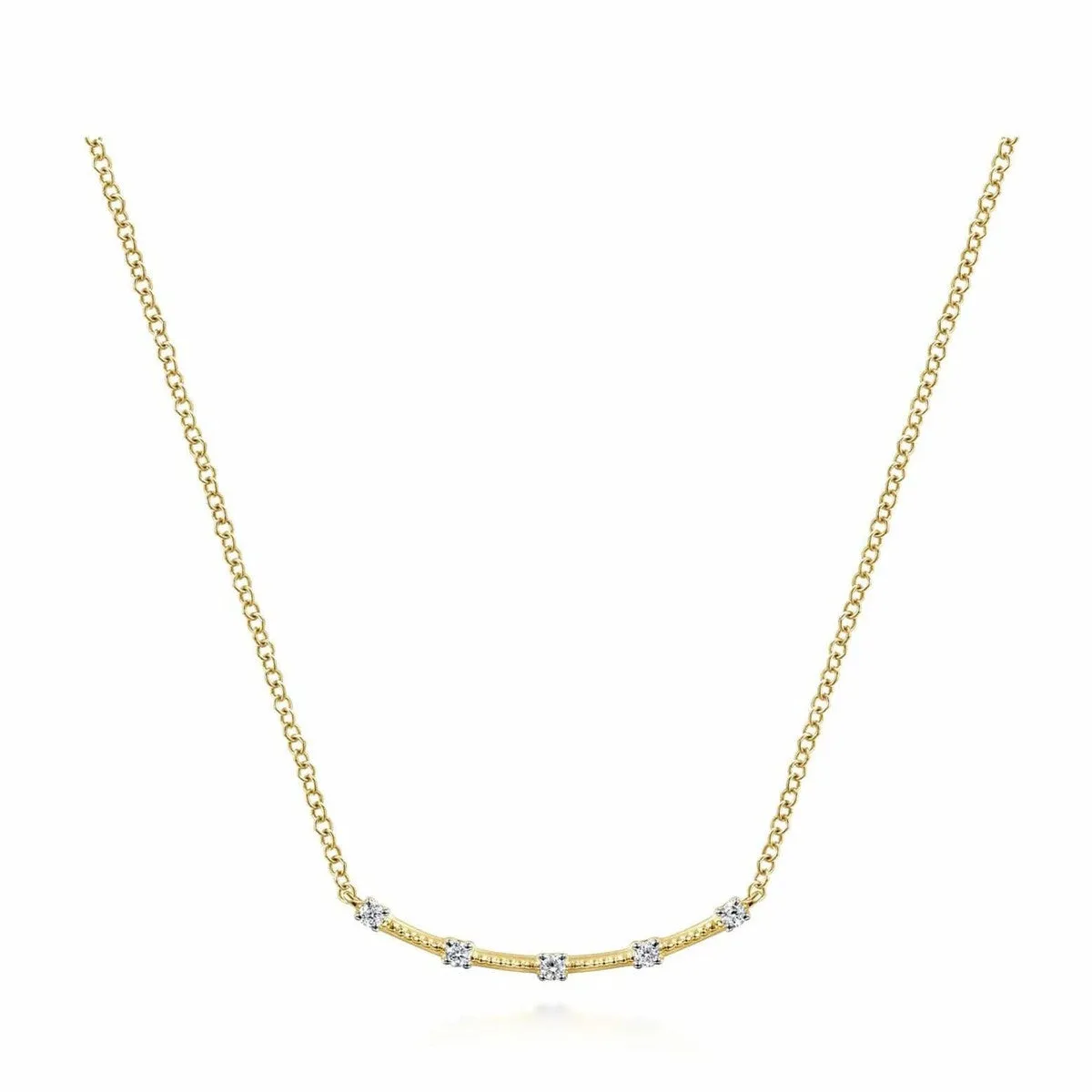 14K Yellow Gold Curved Bar Necklace with Diamond Stations - NK6137Y45JJ