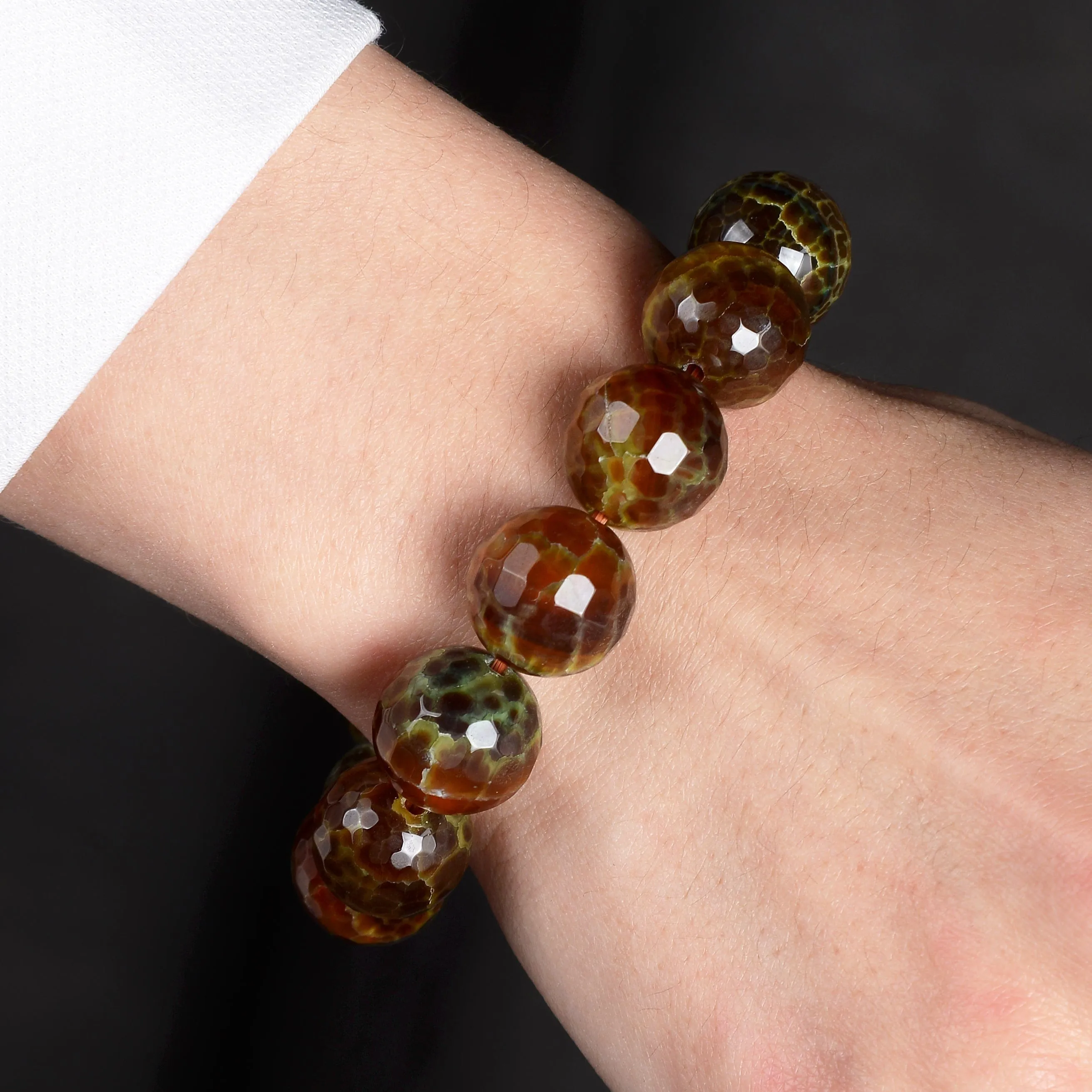 Agate Faceted Natural 16mm Gemstone Bead Elastic Bracelet