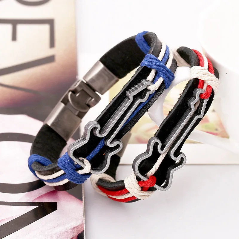 Alloy Guitar Leather Woven Bracelet