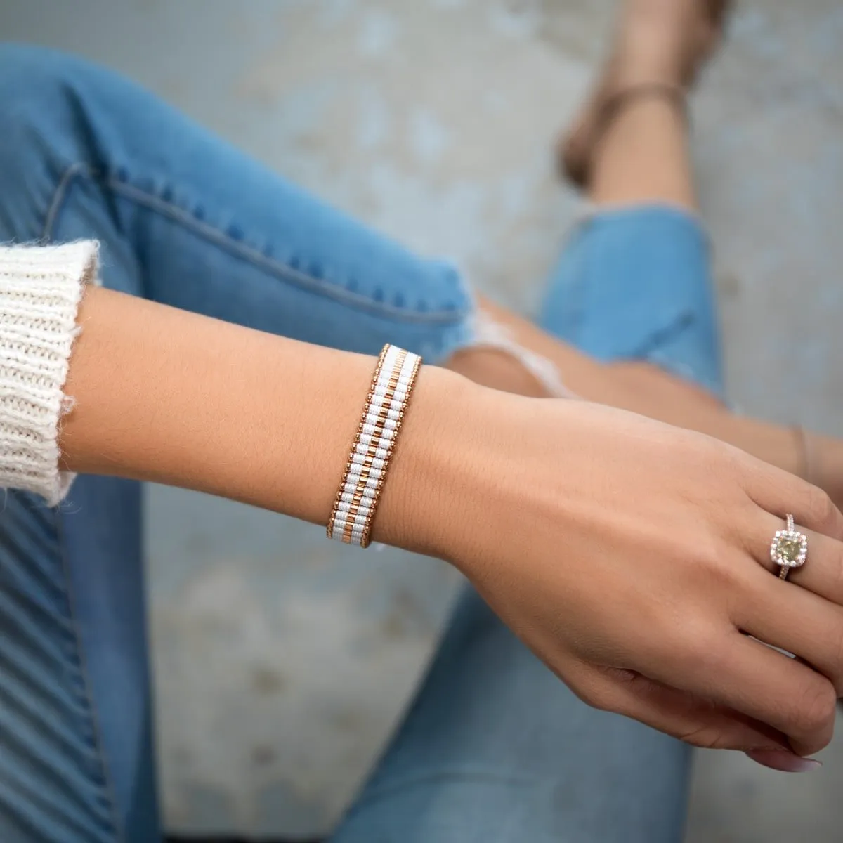 Amici | 18k Rose Gold | White | Macrame Bracelet