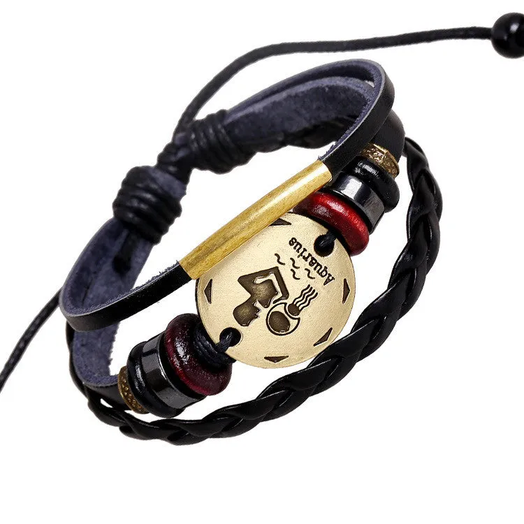 Aquarius Constellation Woven Leather Bracelet