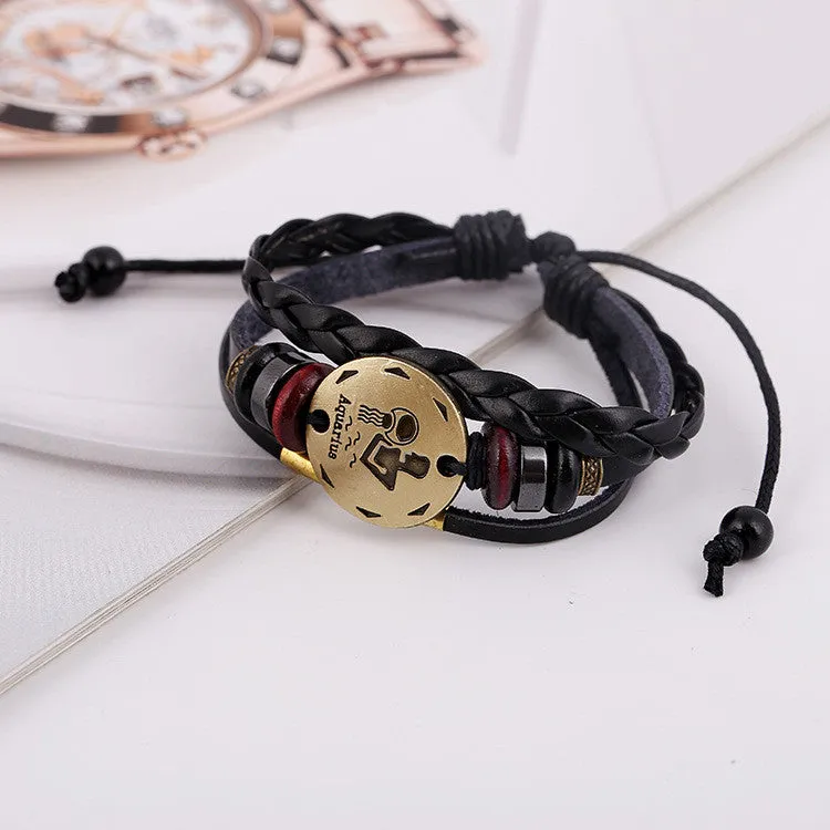 Aquarius Constellation Woven Leather Bracelet