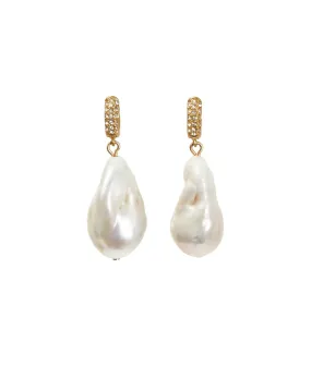 Baroque Pearl Pave Earrings- Cream/Vintage Gold