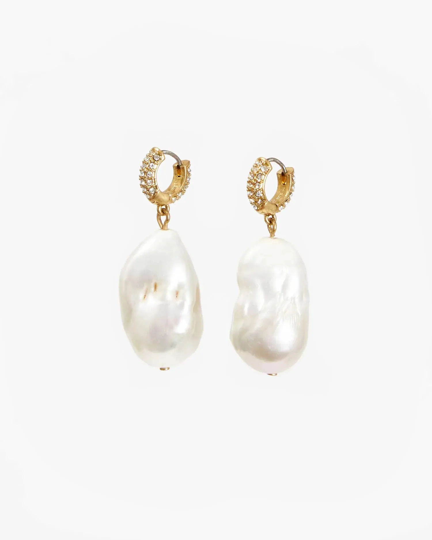 Baroque Pearl Pave Earrings- Cream/Vintage Gold