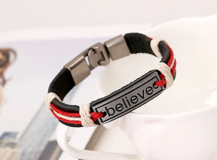 Believe Alloy Woven Leather Bracelet