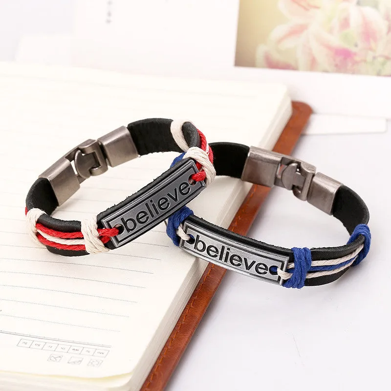 Believe Alloy Woven Leather Bracelet