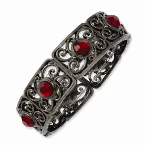 Black-plated Red Crystal Stretch Bracelet