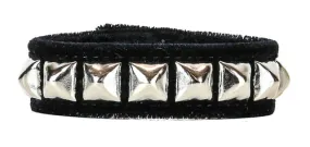 Black Velvet Bracelet w/ 1 Row of Silver Pyramid Studs