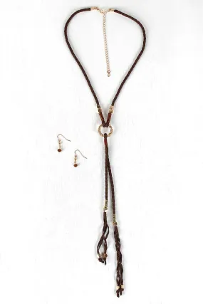 Braided Cube Beads Vegan Leather Necklace Set