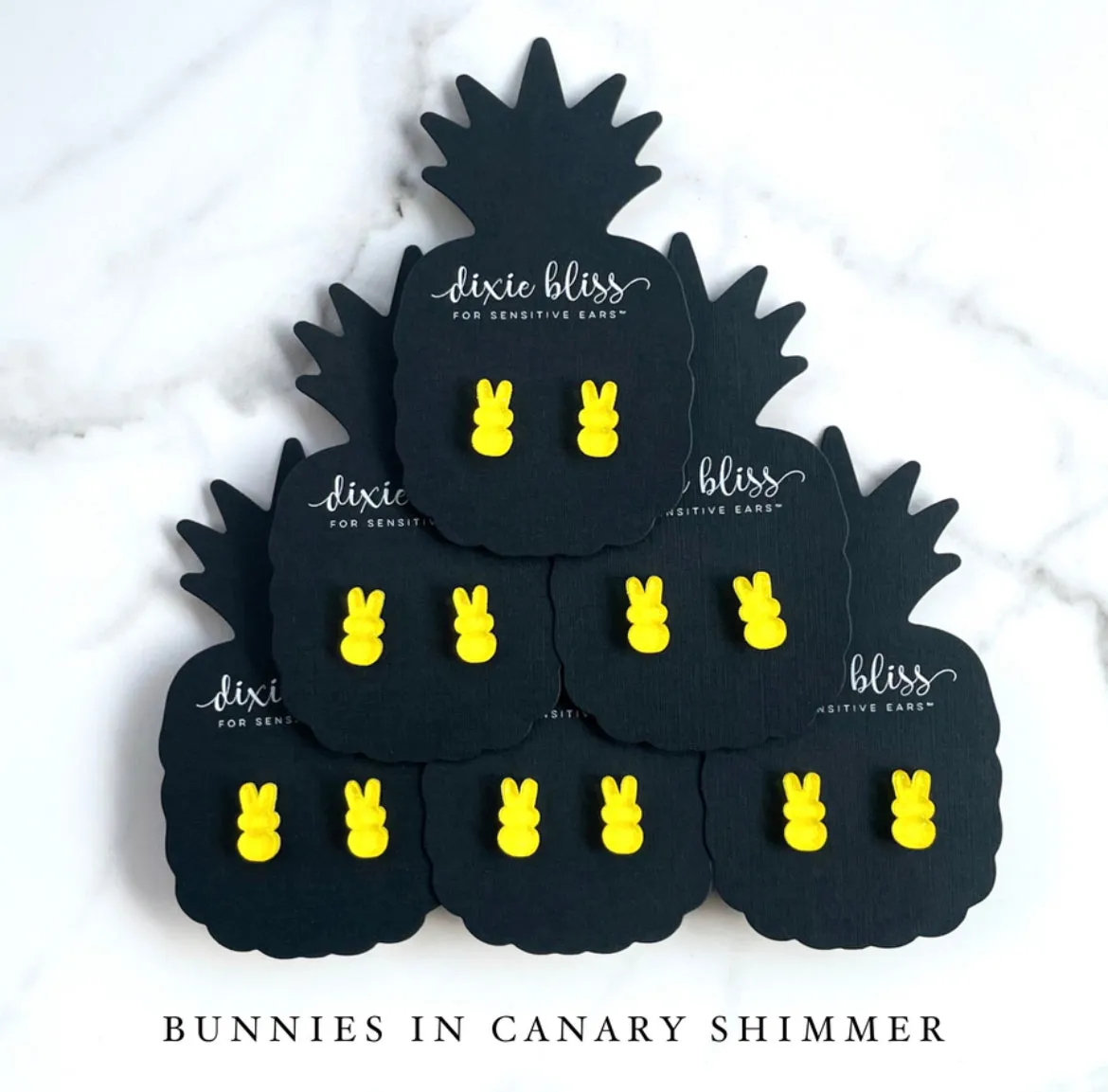 Bunnies in Canary Shimmer - Dixie Bliss - Stud Earrings