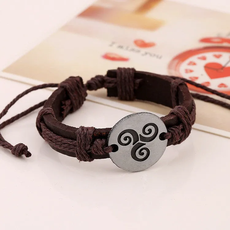 Carving Flower Woven Leather Bracelet