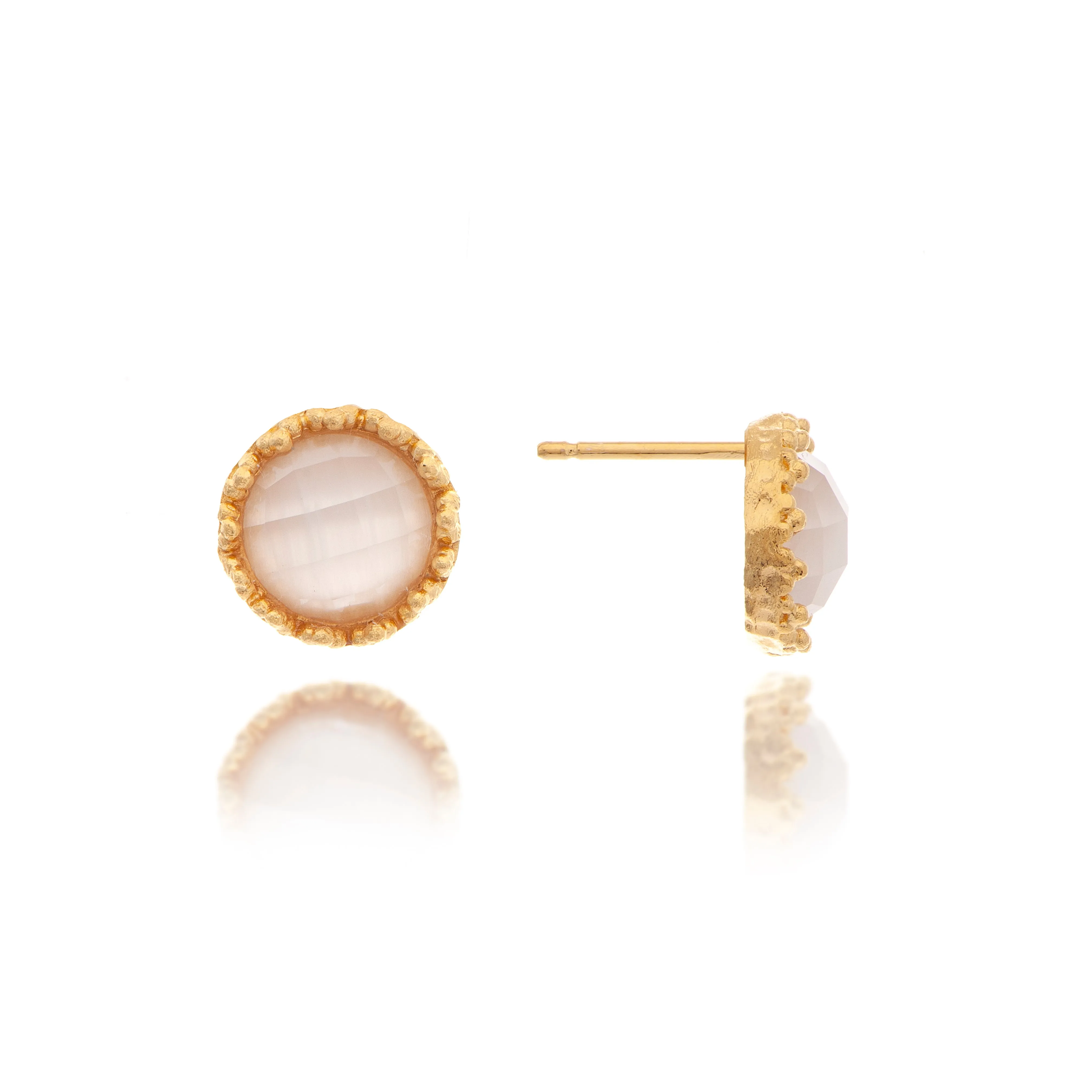 Cat's Eye White Round Stud Earrings