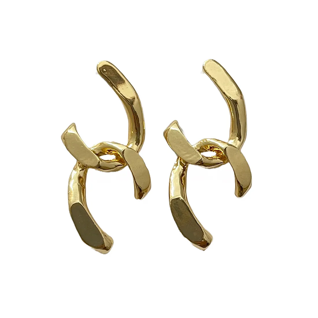 Chain Link Gold-Toned Chunky Oversized Hammered Stud Earrings