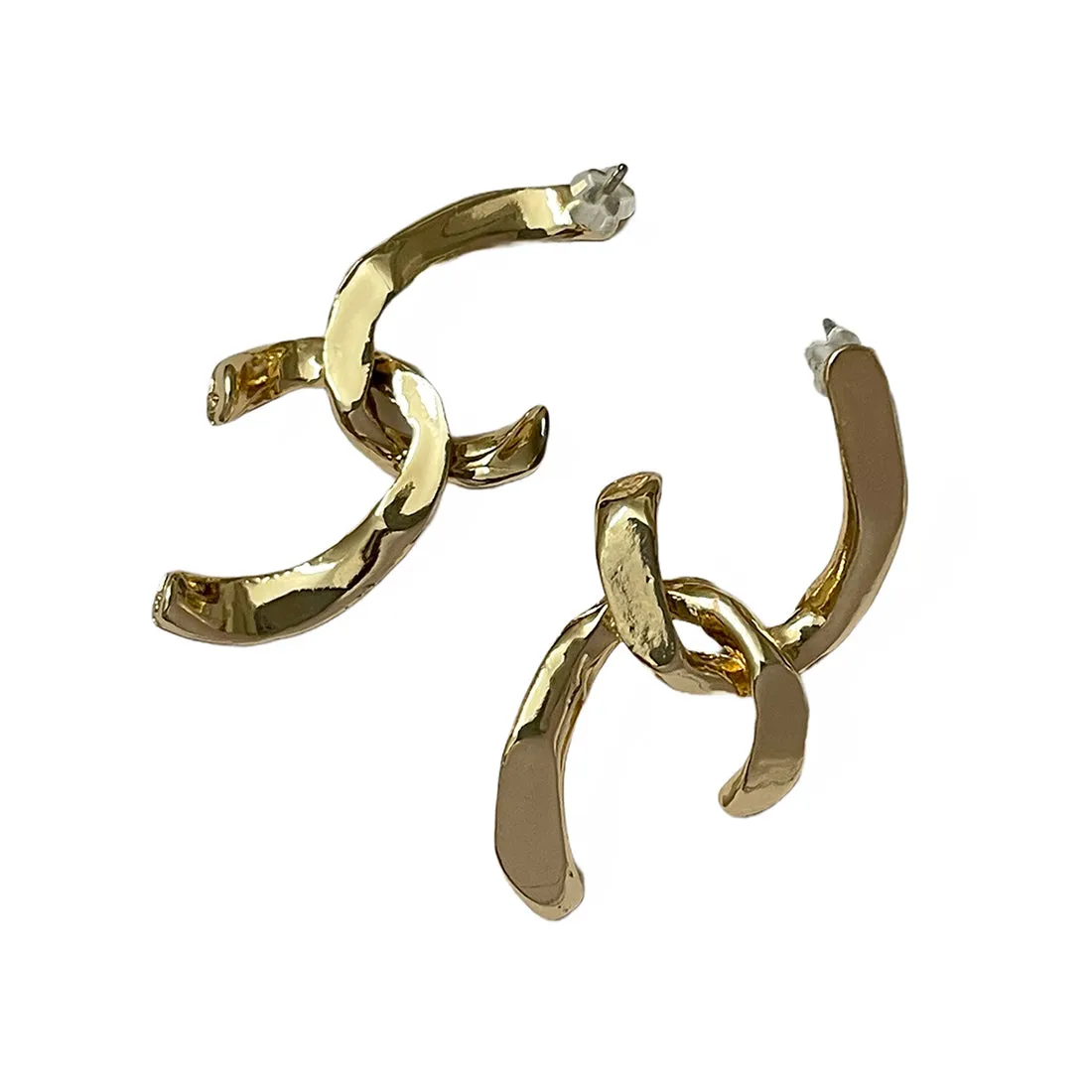 Chain Link Gold-Toned Chunky Oversized Hammered Stud Earrings