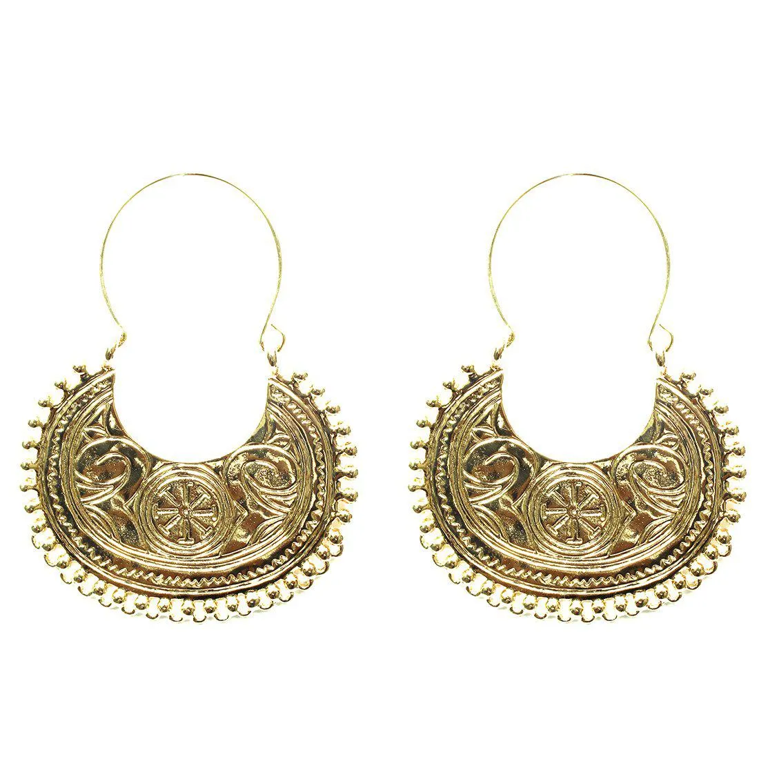 CHUNKY ETHNIC ENGRAVED STATEMENT HOOP EARRINGS