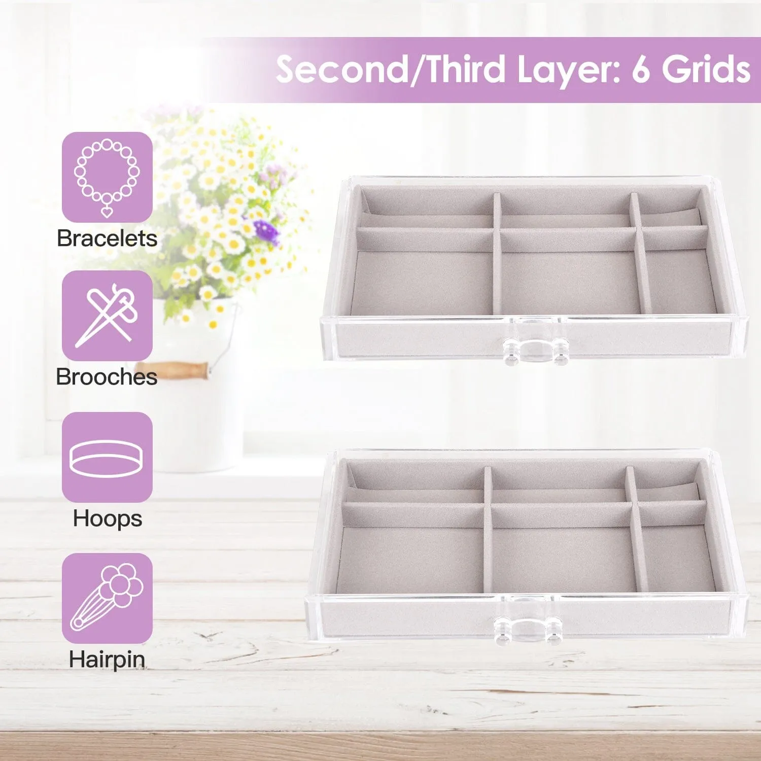 Clear Acrylic Jewelry Box Organizer with 5 Stackable Drawers