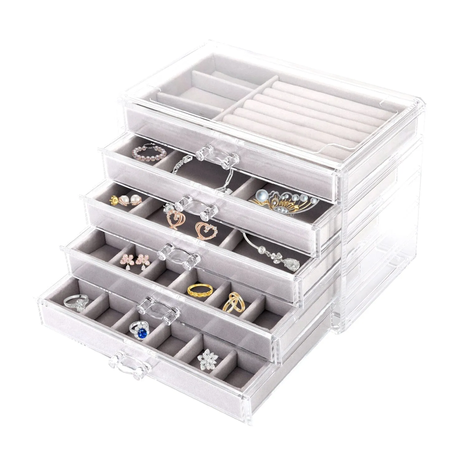 Clear Acrylic Jewelry Box Organizer with 5 Stackable Drawers