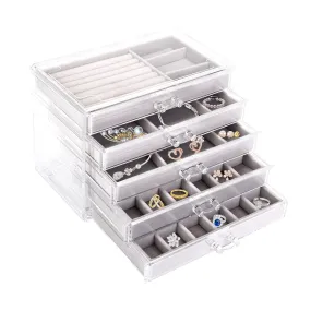 Clear Acrylic Jewelry Box Organizer with 5 Stackable Drawers