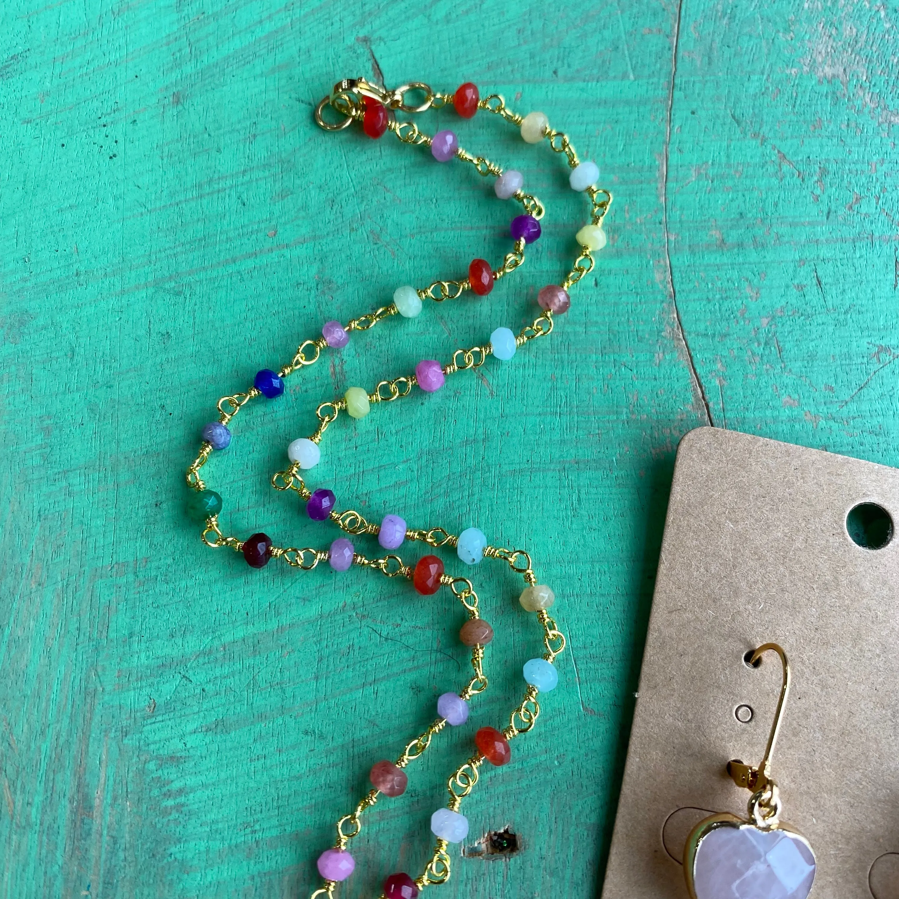 Colorful Agate Heart Necklace and Earrings