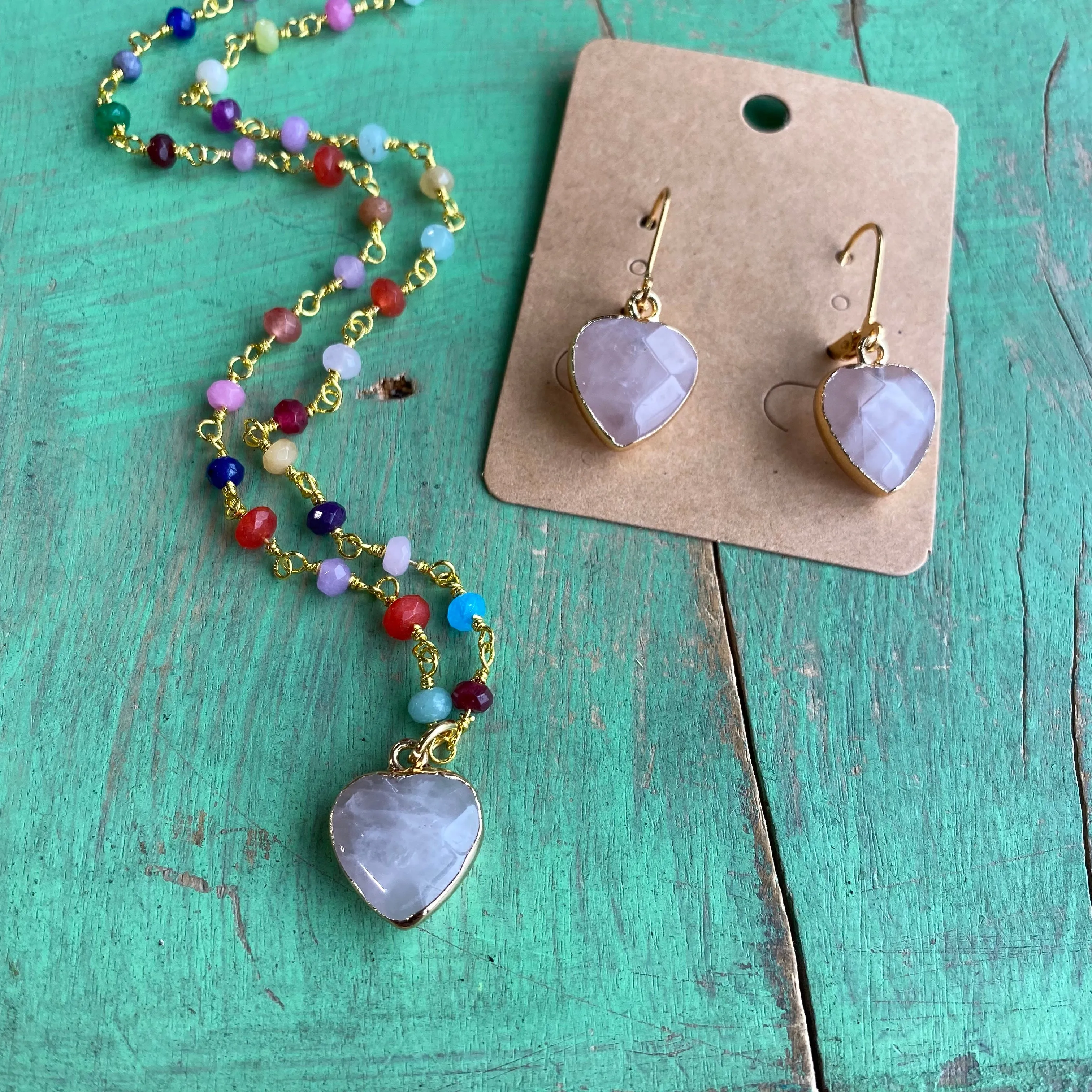 Colorful Agate Heart Necklace and Earrings