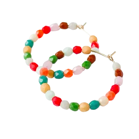 Colorful Beaded Gold Hoops