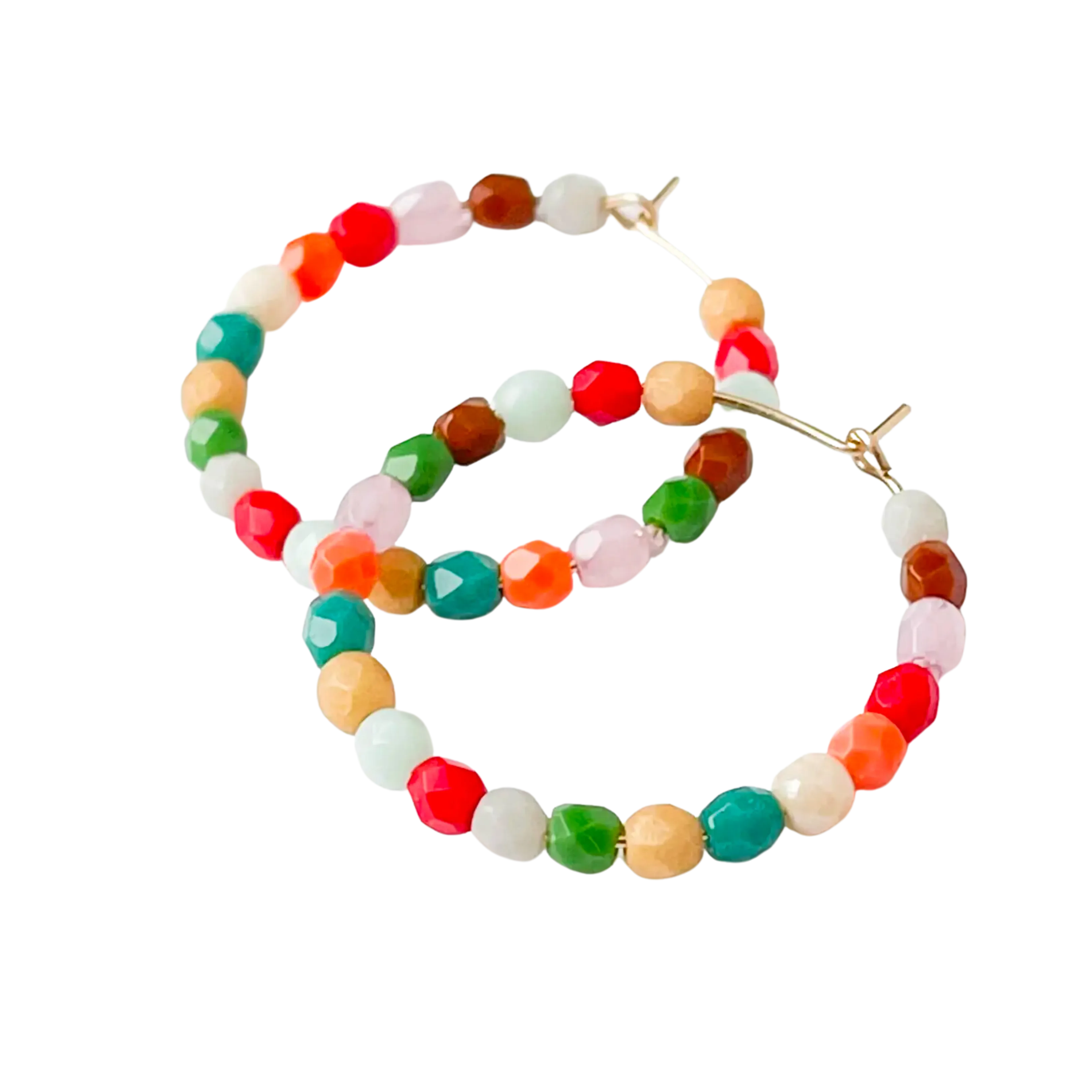 Colorful Beaded Gold Hoops