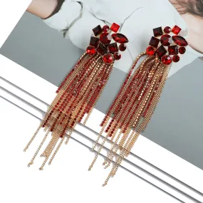 Colorful Rhinestone Tassel Cocktail Earrings - 5 Colors