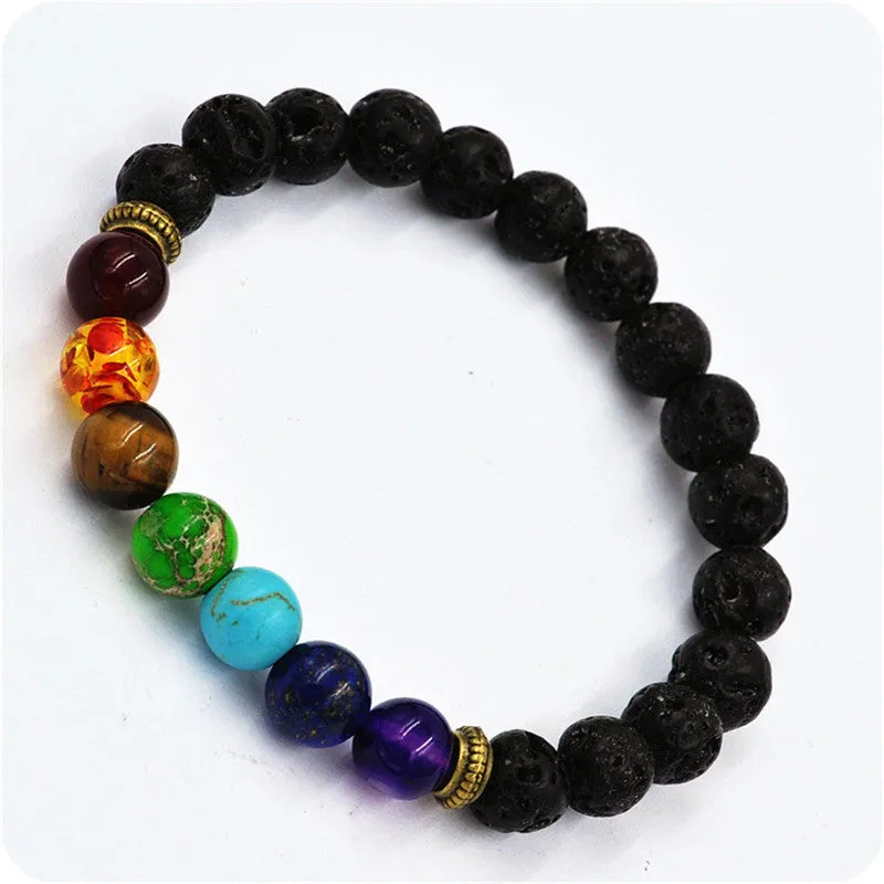 Cool Man Lava Rock Beaded Stretch Bracelets Mala Energy Bracelet Fashion Jewelry Best Gift