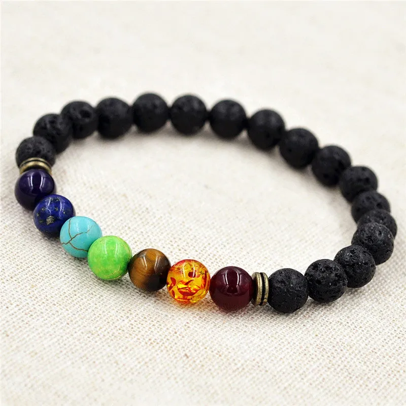 Cool Man Lava Rock Beaded Stretch Bracelets Mala Energy Bracelet Fashion Jewelry Best Gift