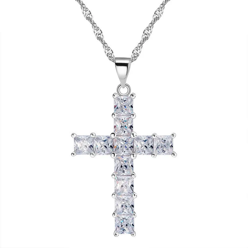 Cross Pendant Necklace with Luxury Austria Crystal Zircon 3 Layer Platinum Plated Allergy Free Women Necklace