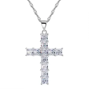 Cross Pendant Necklace with Luxury Austria Crystal Zircon 3 Layer Platinum Plated Allergy Free Women Necklace