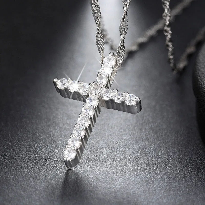 Cross Pendant Necklace with Luxury Austria Crystal Zircon 3 Layer Platinum Plated Allergy Free Women Necklace