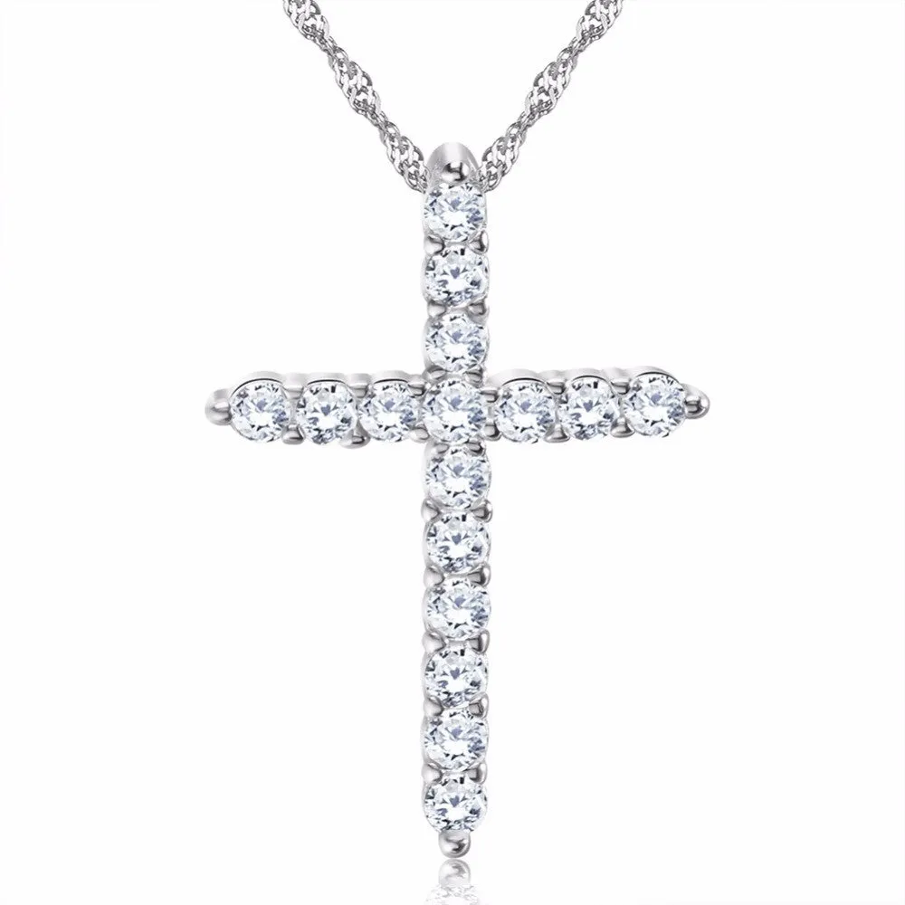 Cross Pendant Necklace with Luxury Austria Crystal Zircon 3 Layer Platinum Plated Allergy Free Women Necklace