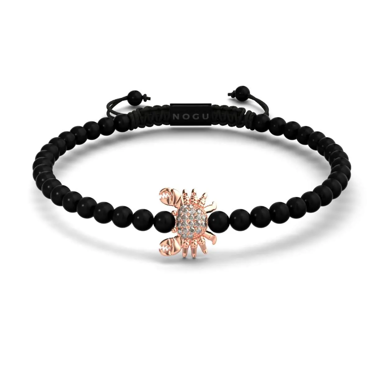 Crystal Sea Crab | 18k Rose Gold & Gunmetal | Black | Macrame Charmballa Bracelet