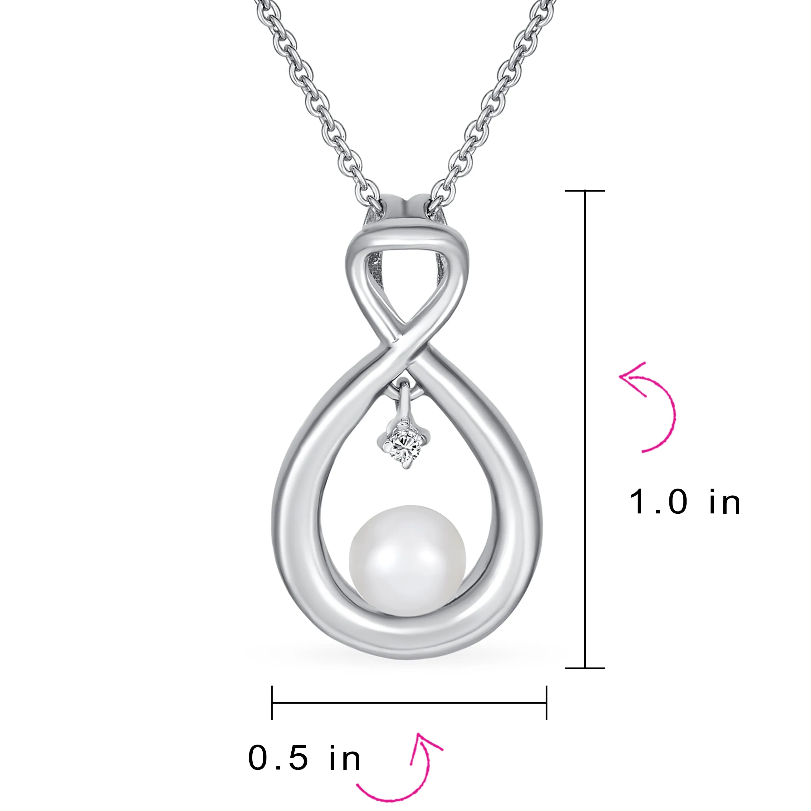 Elegant Bridal Necklace CZ Accented Infinity Teardrop Pearl Pendant Silver 16-18"