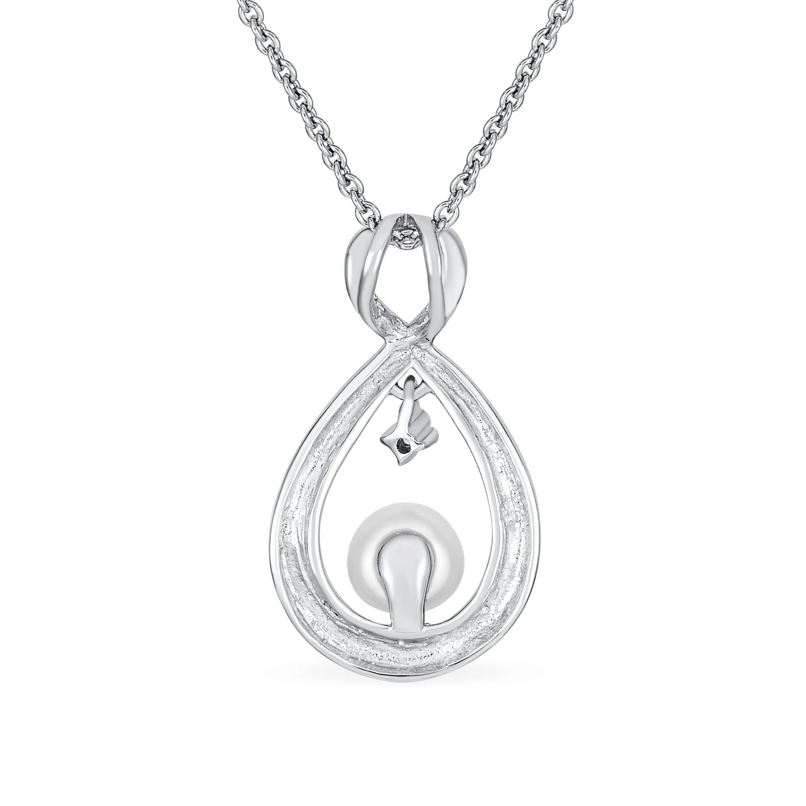 Elegant Bridal Necklace CZ Accented Infinity Teardrop Pearl Pendant Silver 16-18"