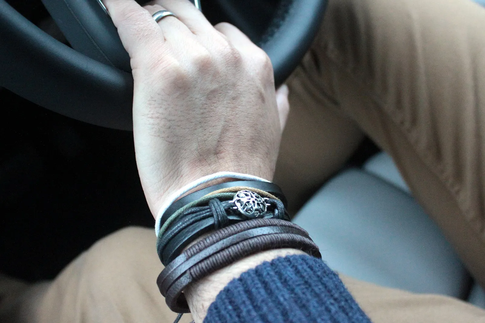 Elegant Mens Bracelet Sets - Dark & Handsome | Leather & Metal Charms