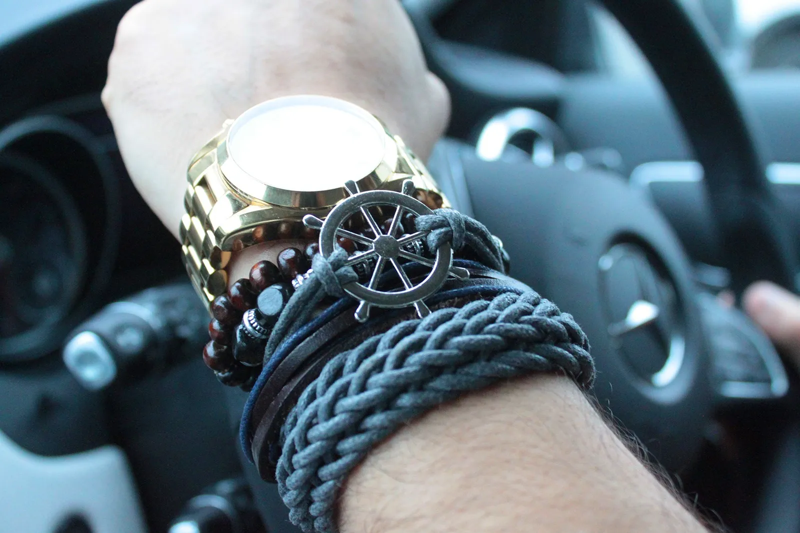 Elegant Mens Bracelet Sets - Dark & Handsome | Leather & Metal Charms