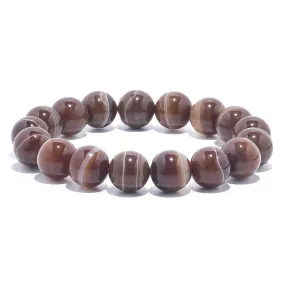 Espresso Agate Natural 14mm Gemstone Bead Elastic Bracelet