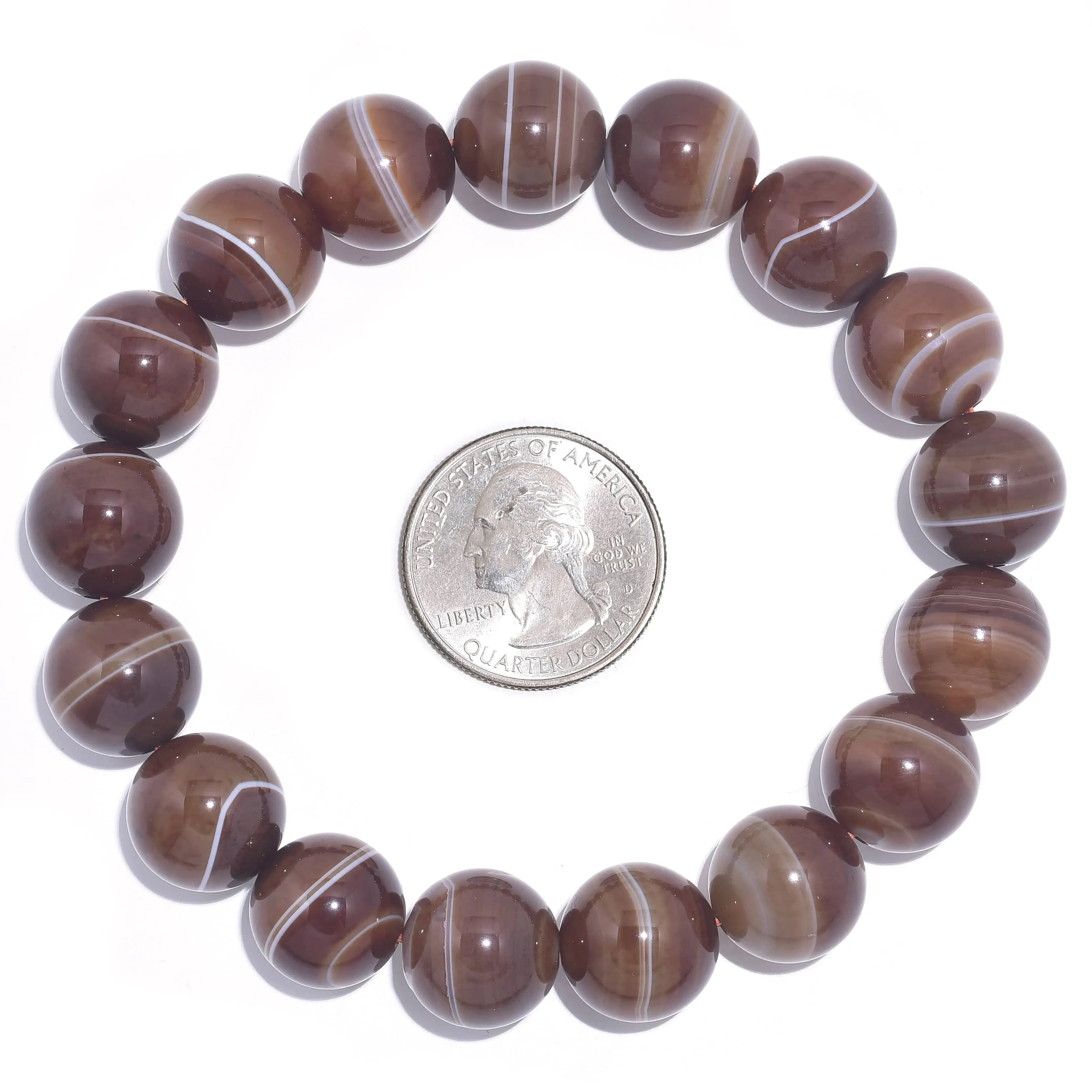 Espresso Agate Natural 14mm Gemstone Bead Elastic Bracelet