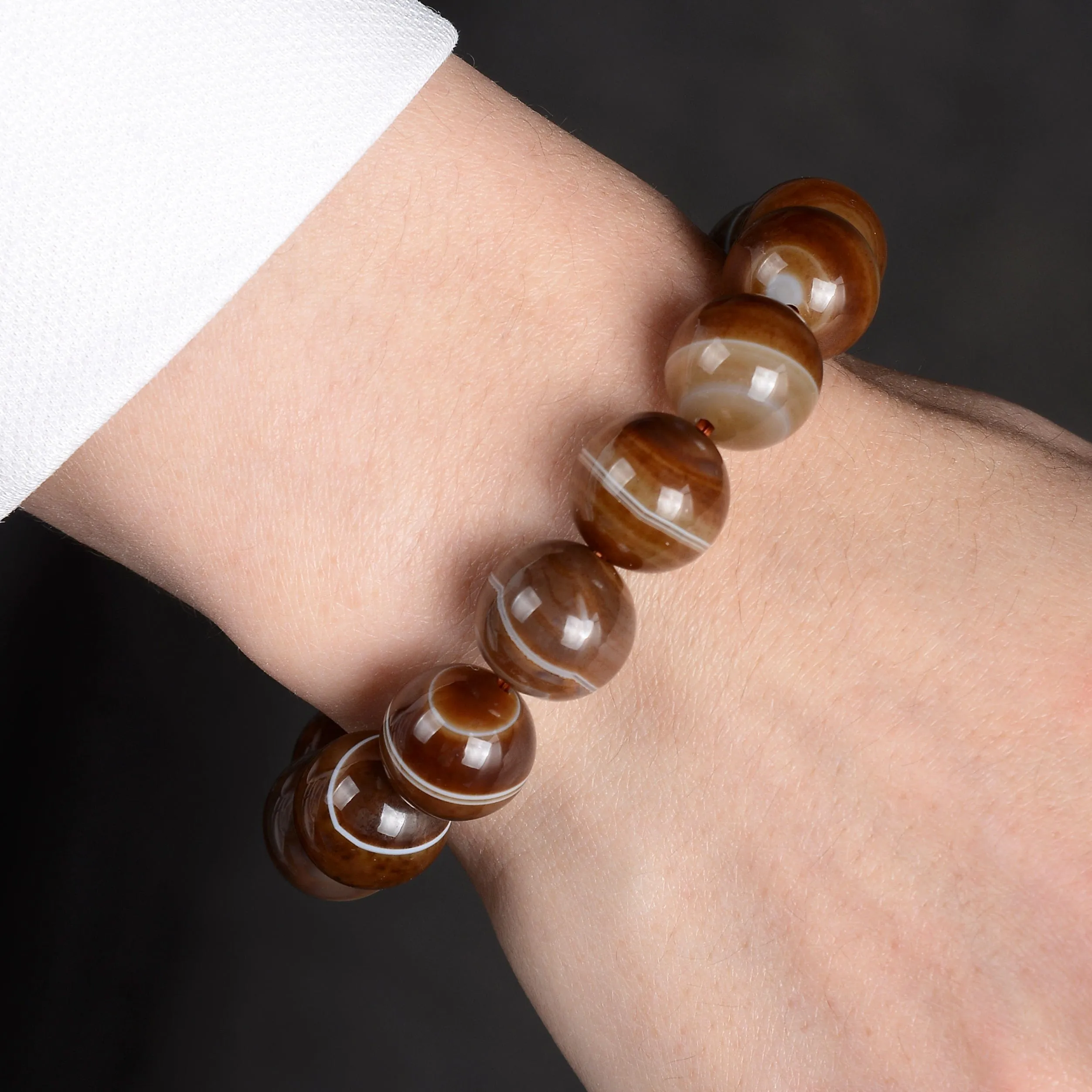 Espresso Agate Natural 14mm Gemstone Bead Elastic Bracelet