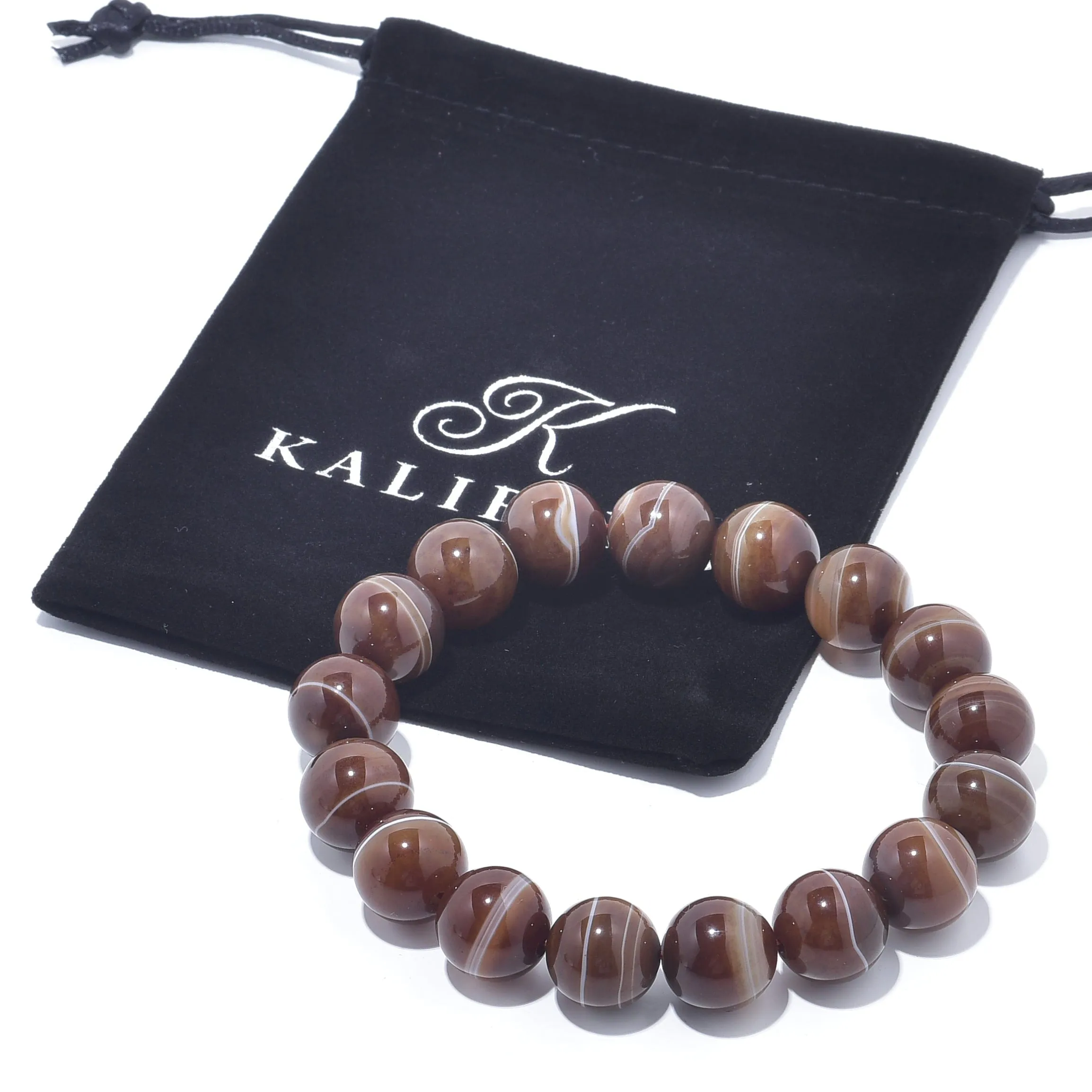 Espresso Agate Natural 14mm Gemstone Bead Elastic Bracelet