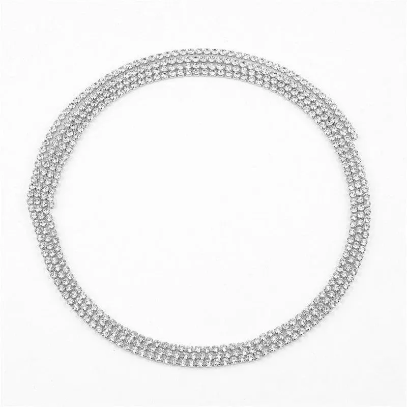 European Wild Crystal Rhinestone Chokers Flash Clavicle Thin Long Party Necklake