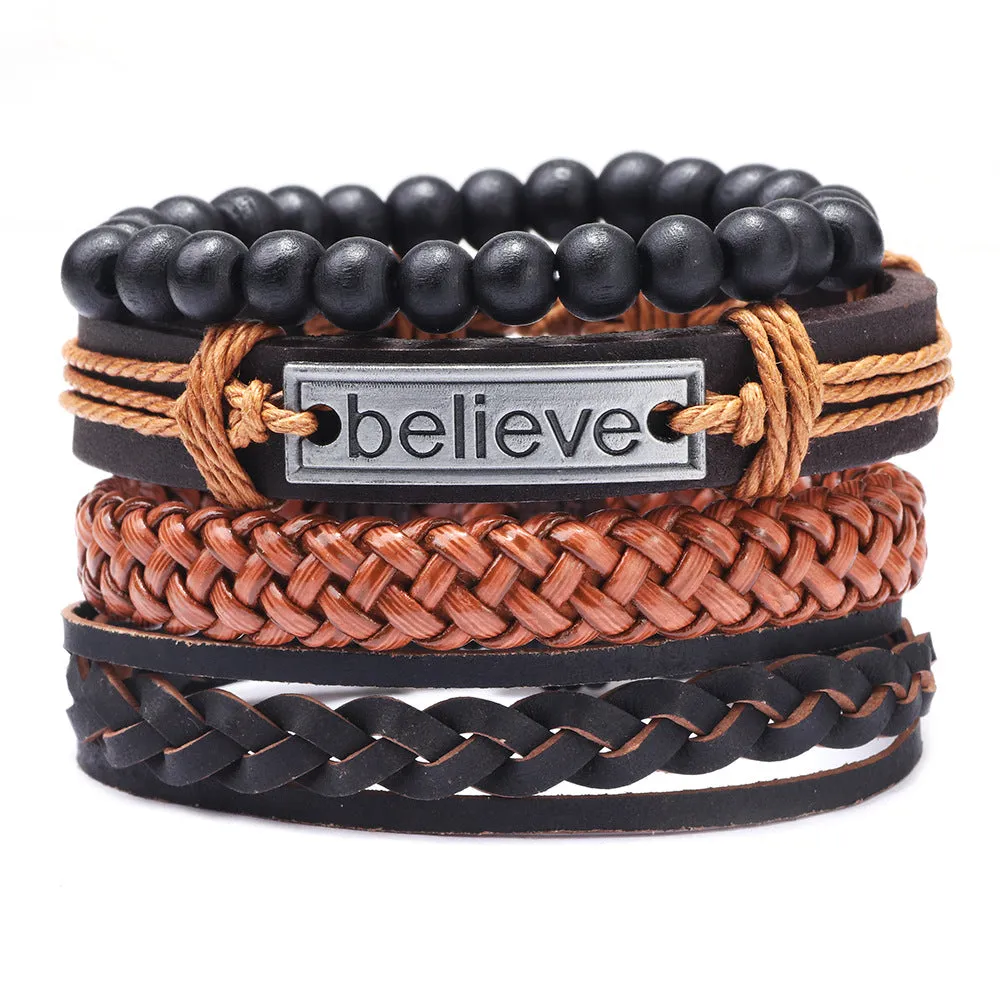 Fashion Woven Believe Cowhide Bracelet