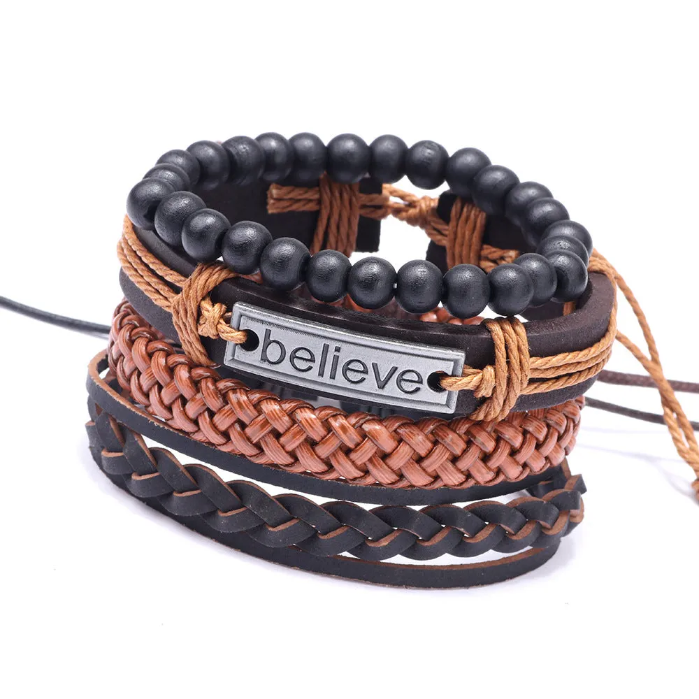 Fashion Woven Believe Cowhide Bracelet